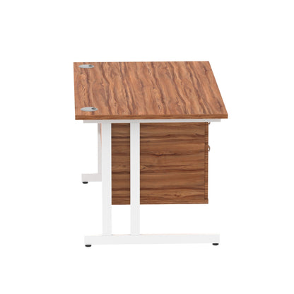 Impulse Cantilever Straight Desk White Frame With Fixed Pedestal