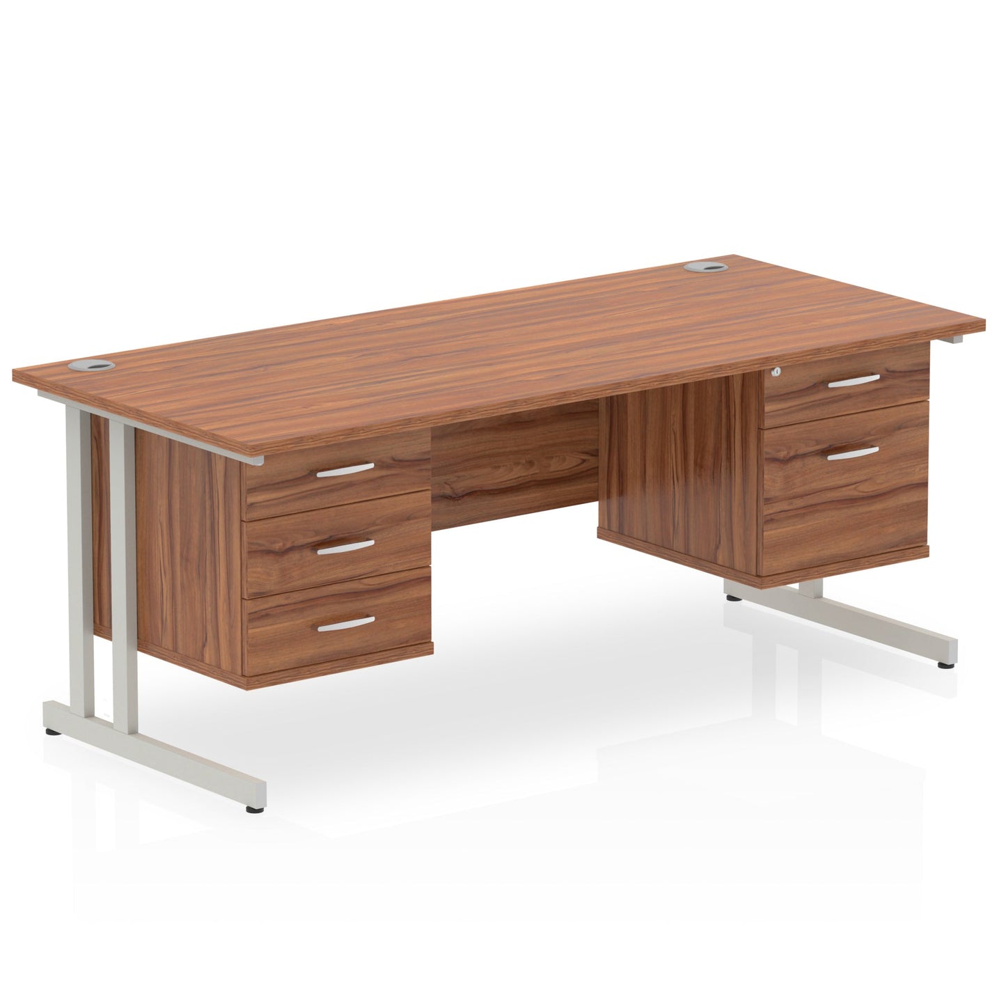 Impulse Cantilever Straight Desk Silver Frame With Fixed Pedestal