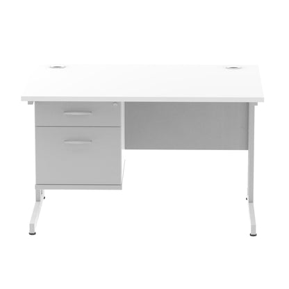 Impulse Cantilever Straight Desk Silver Frame With Fixed Pedestal