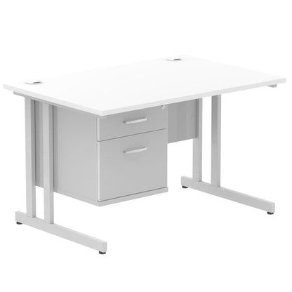 Impulse Cantilever Straight Desk Silver Frame With Fixed Pedestal