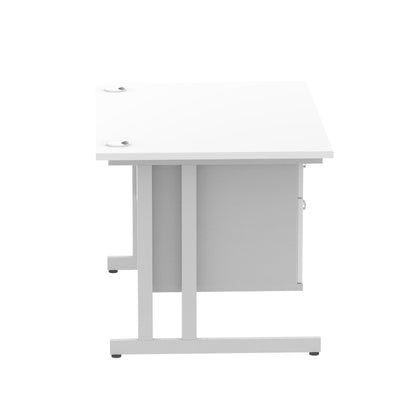 Impulse Cantilever Straight Desk Silver Frame With Fixed Pedestal