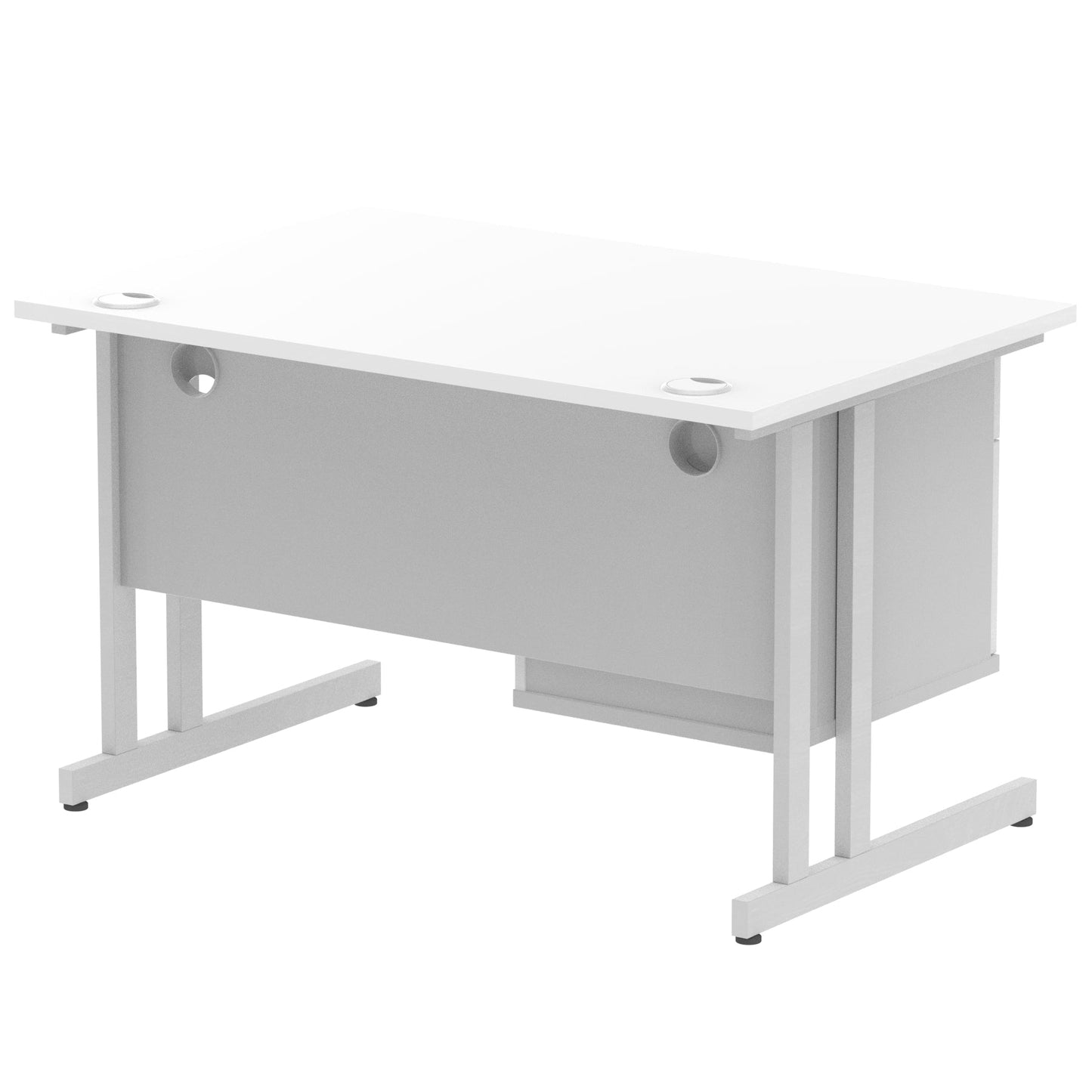 Impulse Cantilever Straight Desk Silver Frame With Fixed Pedestal