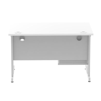 Impulse Cantilever Straight Desk Silver Frame With Fixed Pedestal