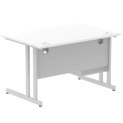 Impulse Cantilever Straight Desk Silver Frame With Fixed Pedestal