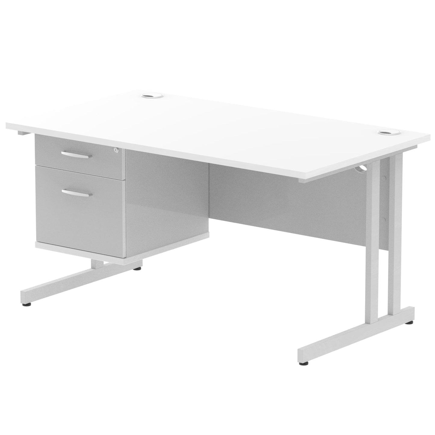 Impulse Cantilever Straight Desk Silver Frame With Fixed Pedestal