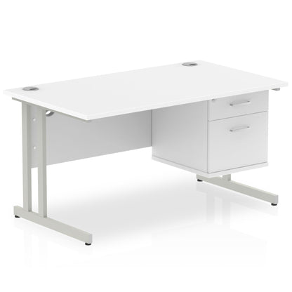 Impulse Cantilever Straight Desk Silver Frame With Fixed Pedestal