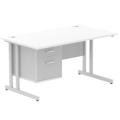 Impulse Cantilever Straight Desk Silver Frame With Fixed Pedestal