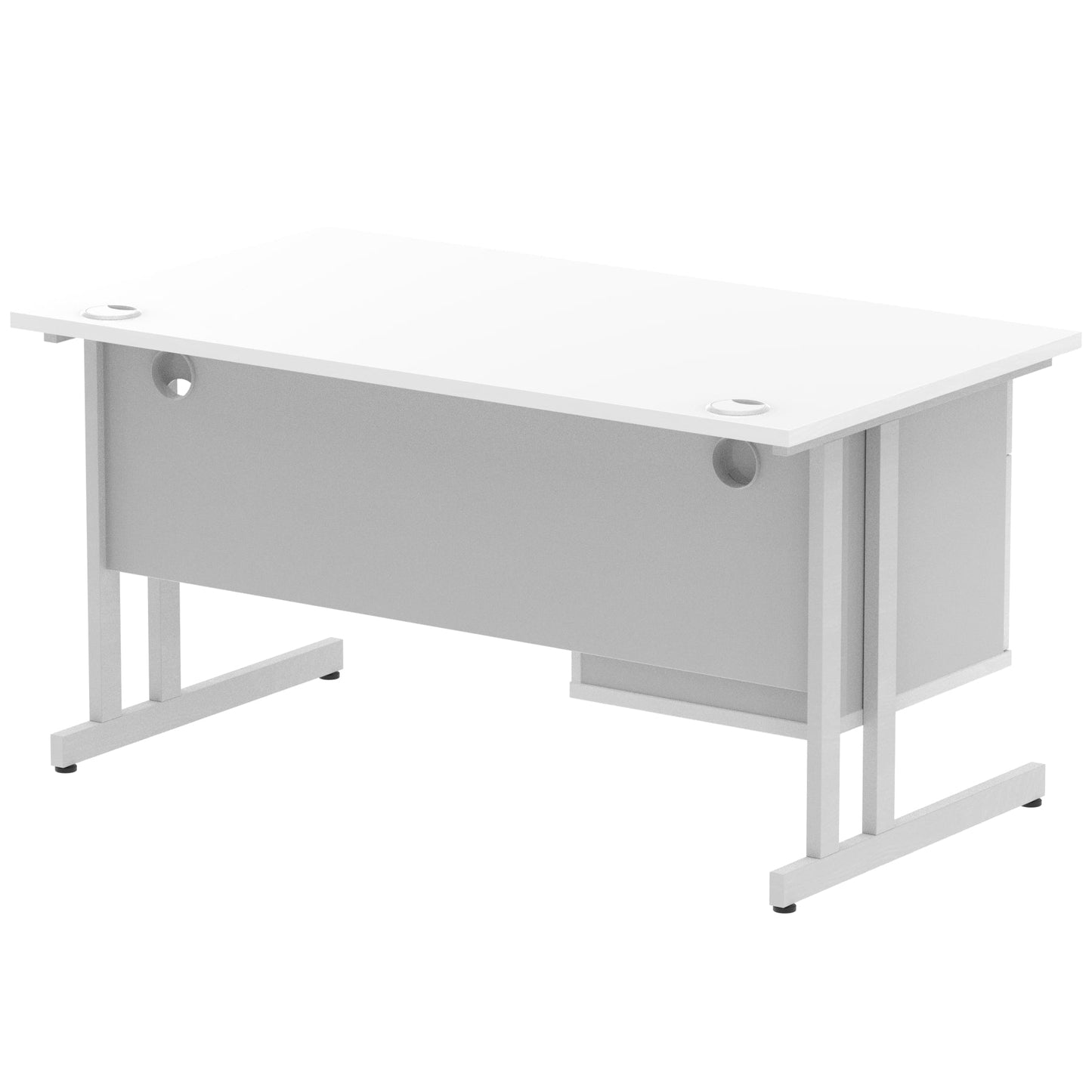 Impulse Cantilever Straight Desk Silver Frame With Fixed Pedestal