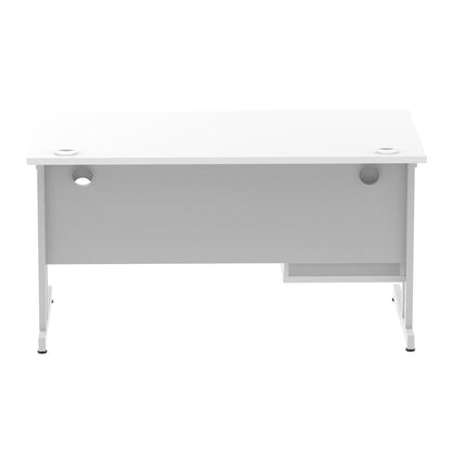 Impulse Cantilever Straight Desk Silver Frame With Fixed Pedestal