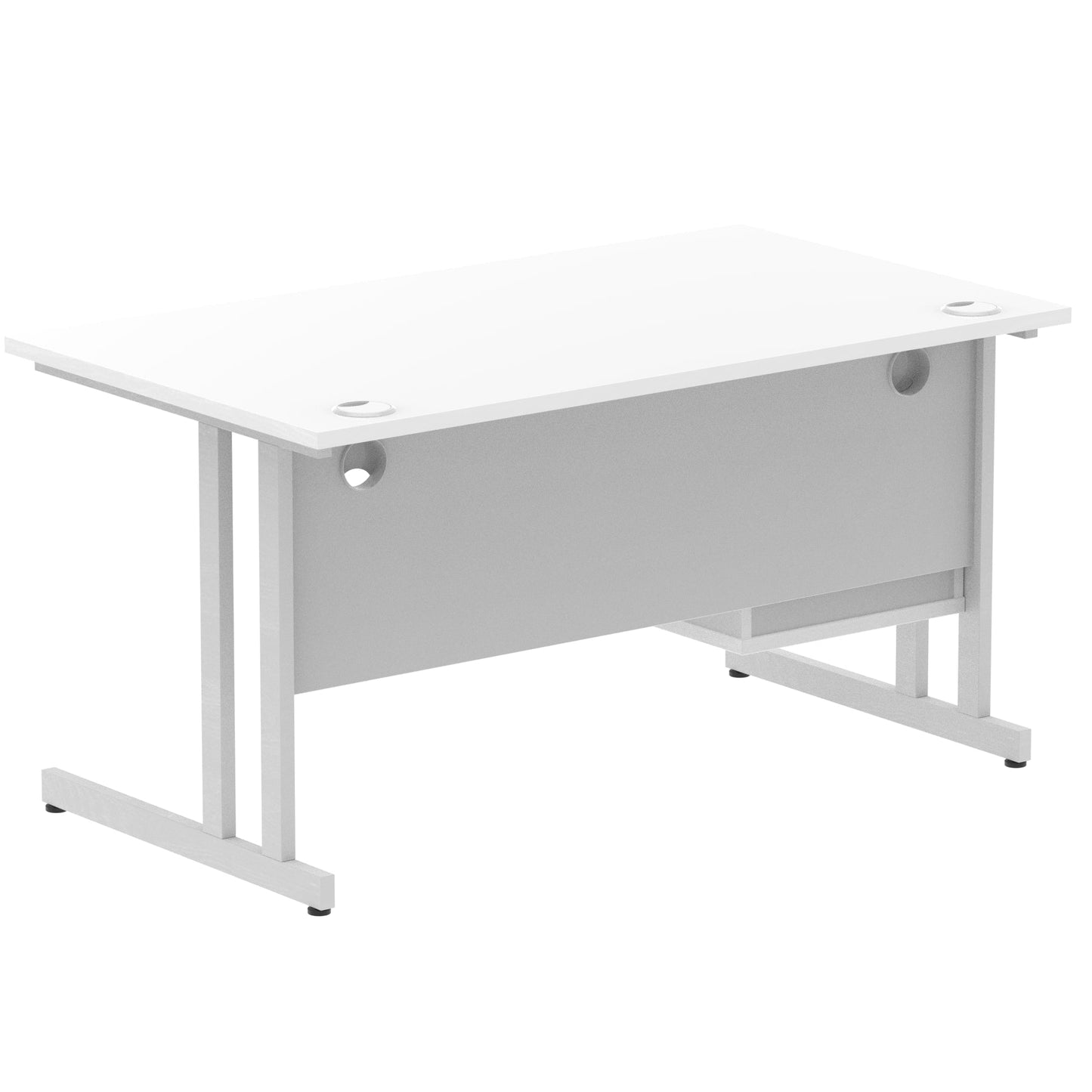 Impulse Cantilever Straight Desk Silver Frame With Fixed Pedestal