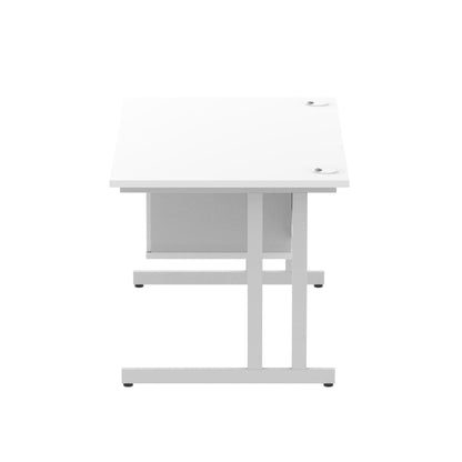 Impulse Cantilever Straight Desk Silver Frame With Fixed Pedestal