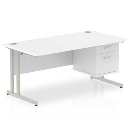 Impulse Cantilever Straight Desk Silver Frame With Fixed Pedestal