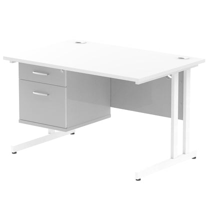 Impulse Cantilever Straight Desk White Frame With Fixed Pedestal