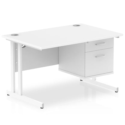 Impulse Cantilever Straight Desk White Frame With Fixed Pedestal