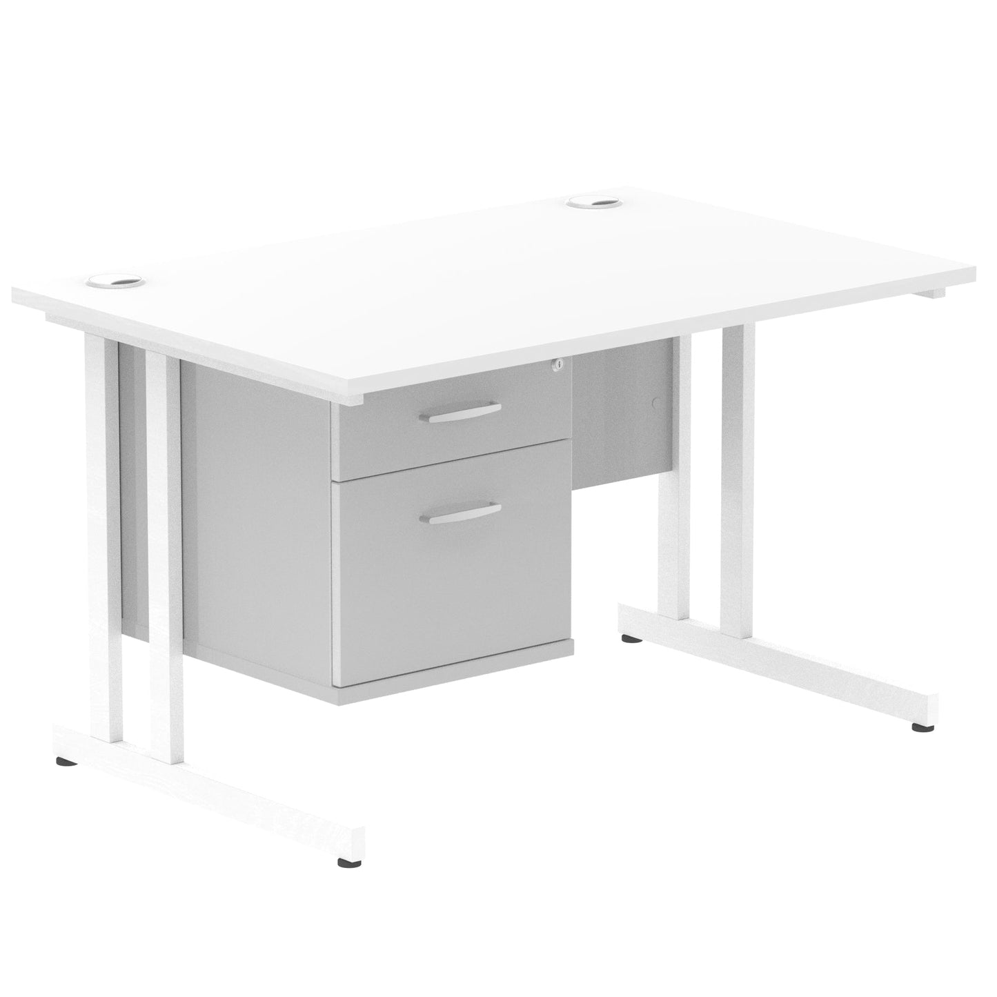 Impulse Cantilever Straight Desk White Frame With Fixed Pedestal