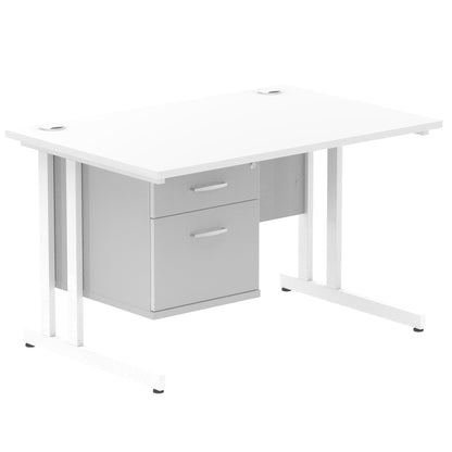 Impulse Cantilever Straight Desk White Frame With Fixed Pedestal