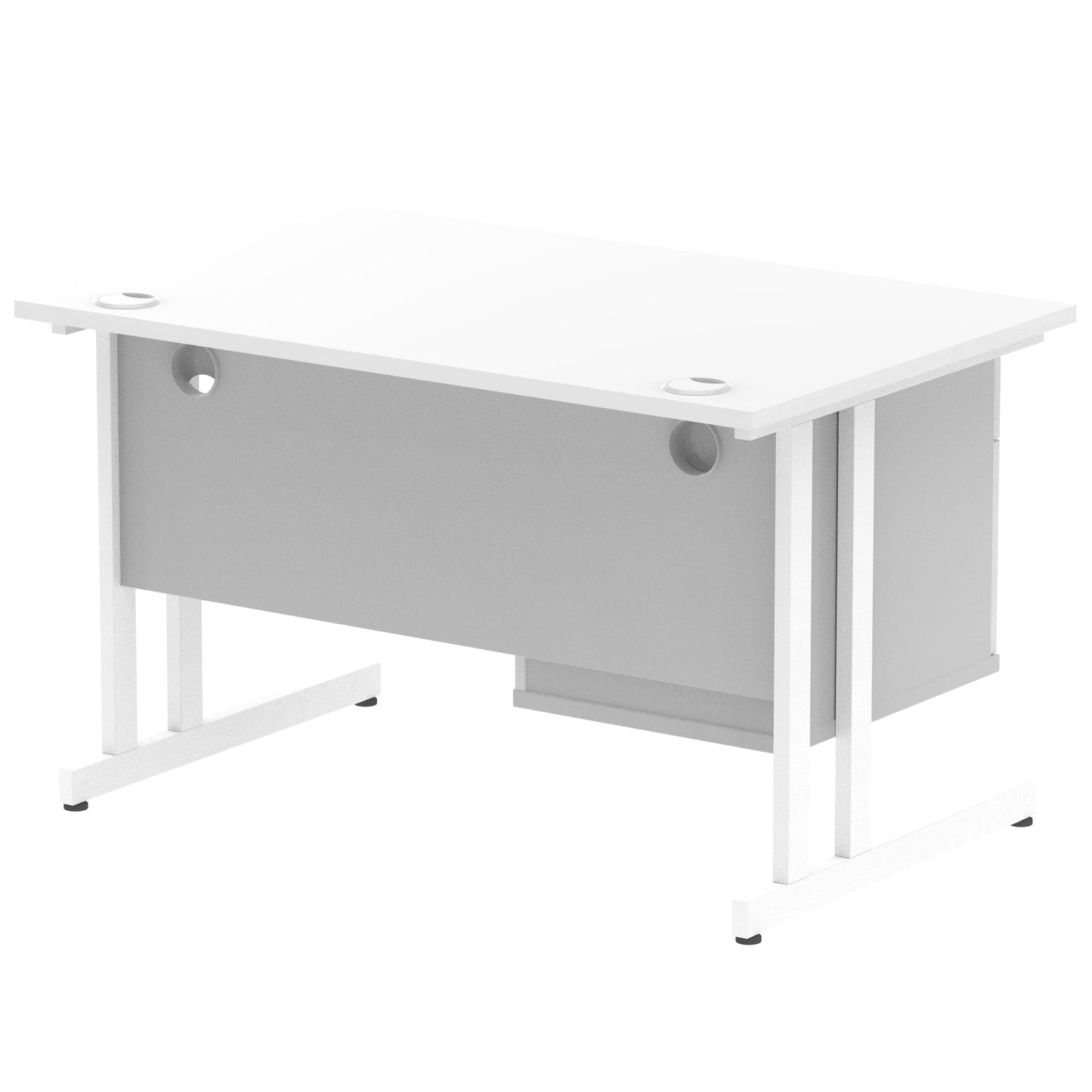 Impulse Cantilever Straight Desk White Frame With Fixed Pedestal