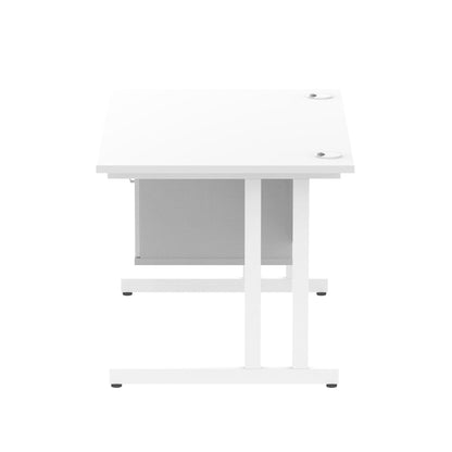 Impulse Cantilever Straight Desk White Frame With Fixed Pedestal