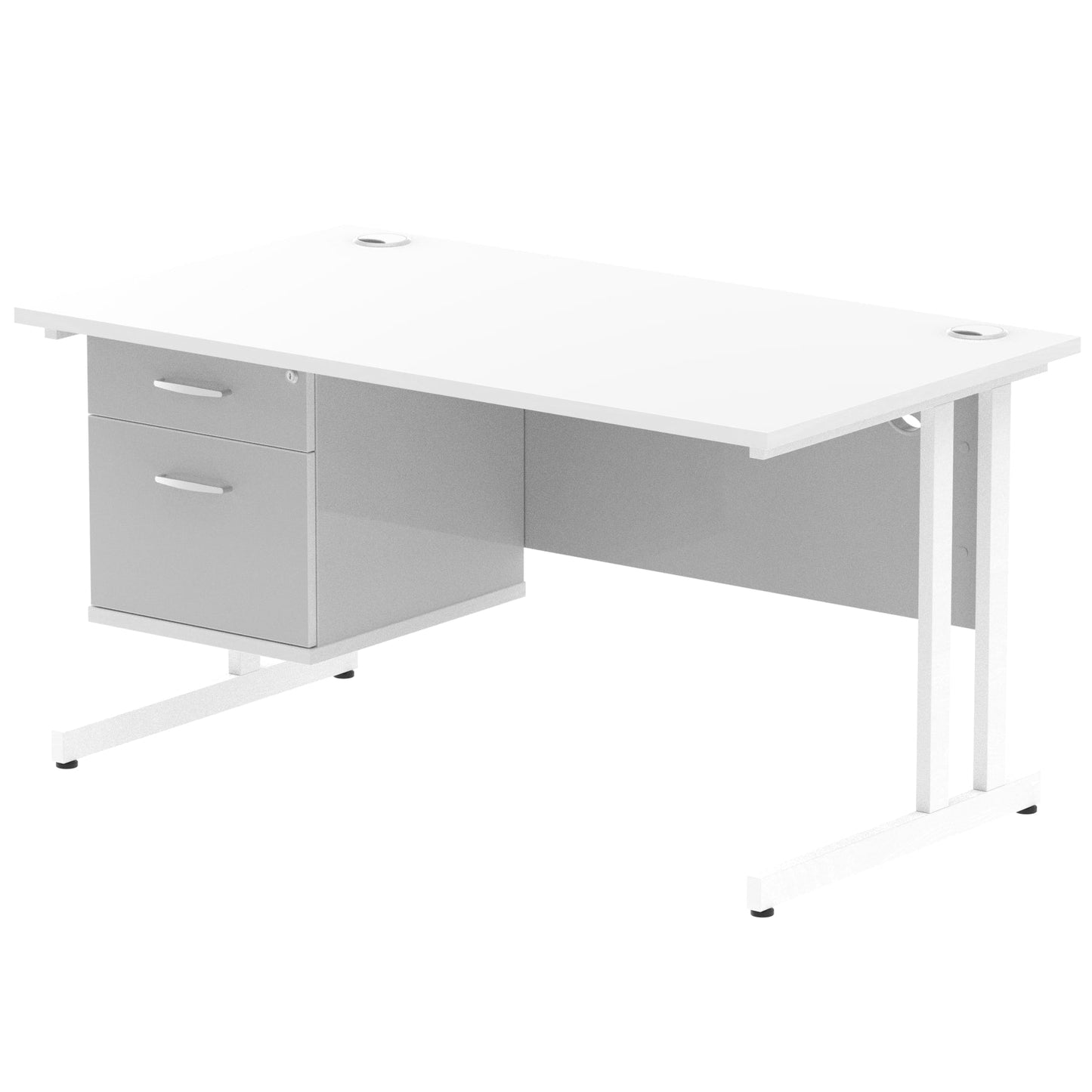 Impulse Cantilever Straight Desk White Frame With Fixed Pedestal