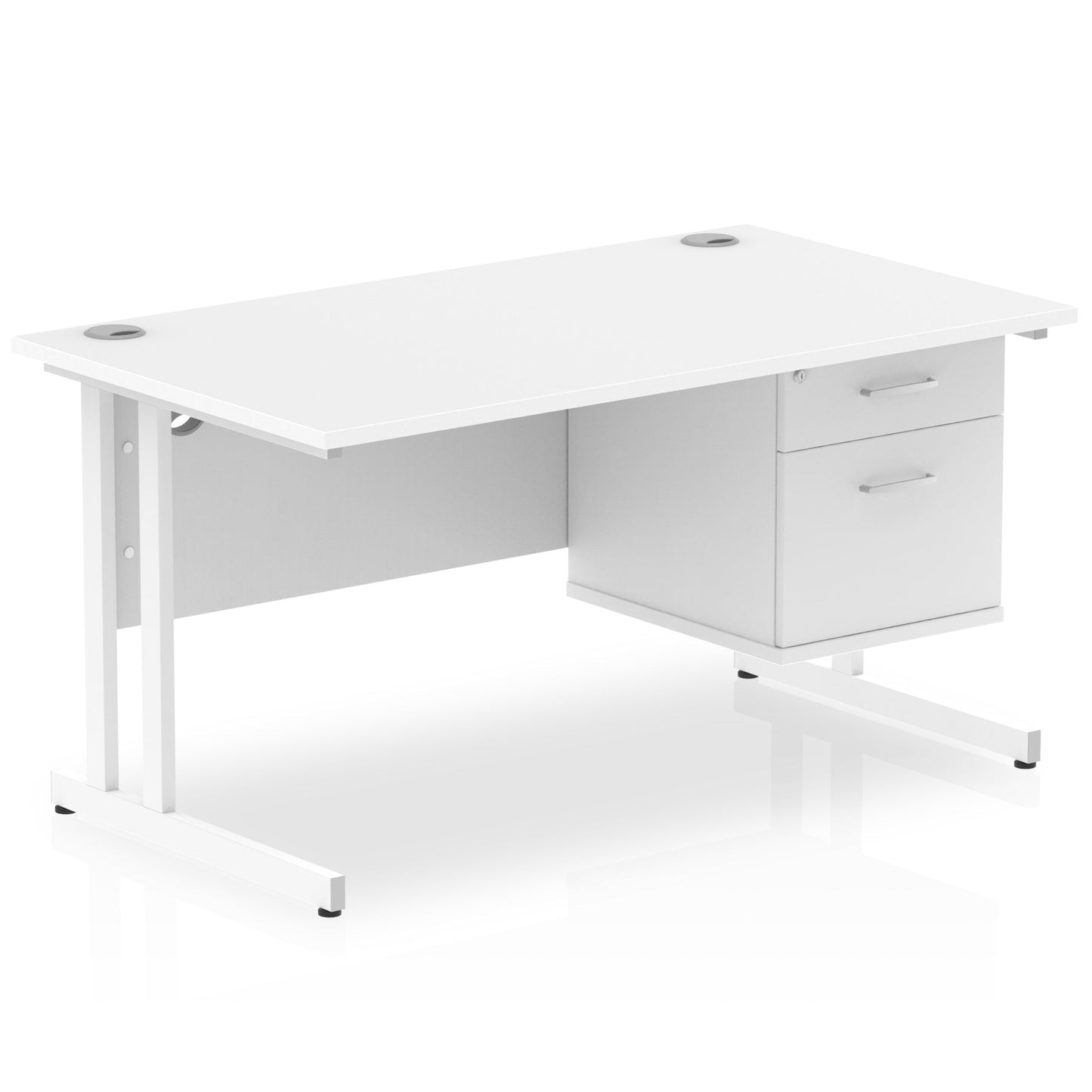 Impulse Cantilever Straight Desk White Frame With Fixed Pedestal