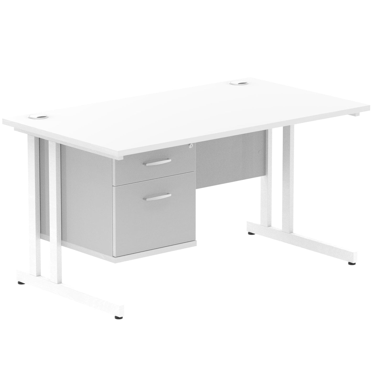 Impulse Cantilever Straight Desk White Frame With Fixed Pedestal