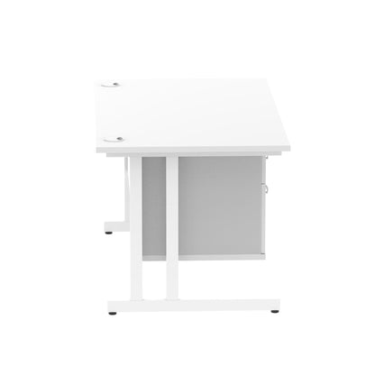 Impulse Cantilever Straight Desk White Frame With Fixed Pedestal