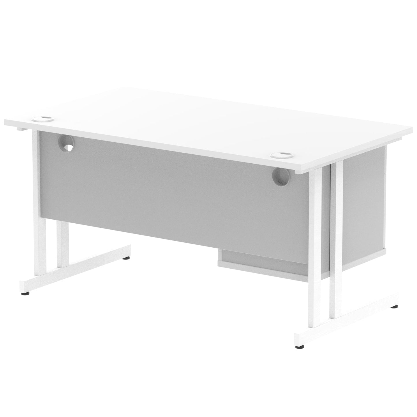 Impulse Cantilever Straight Desk White Frame With Fixed Pedestal