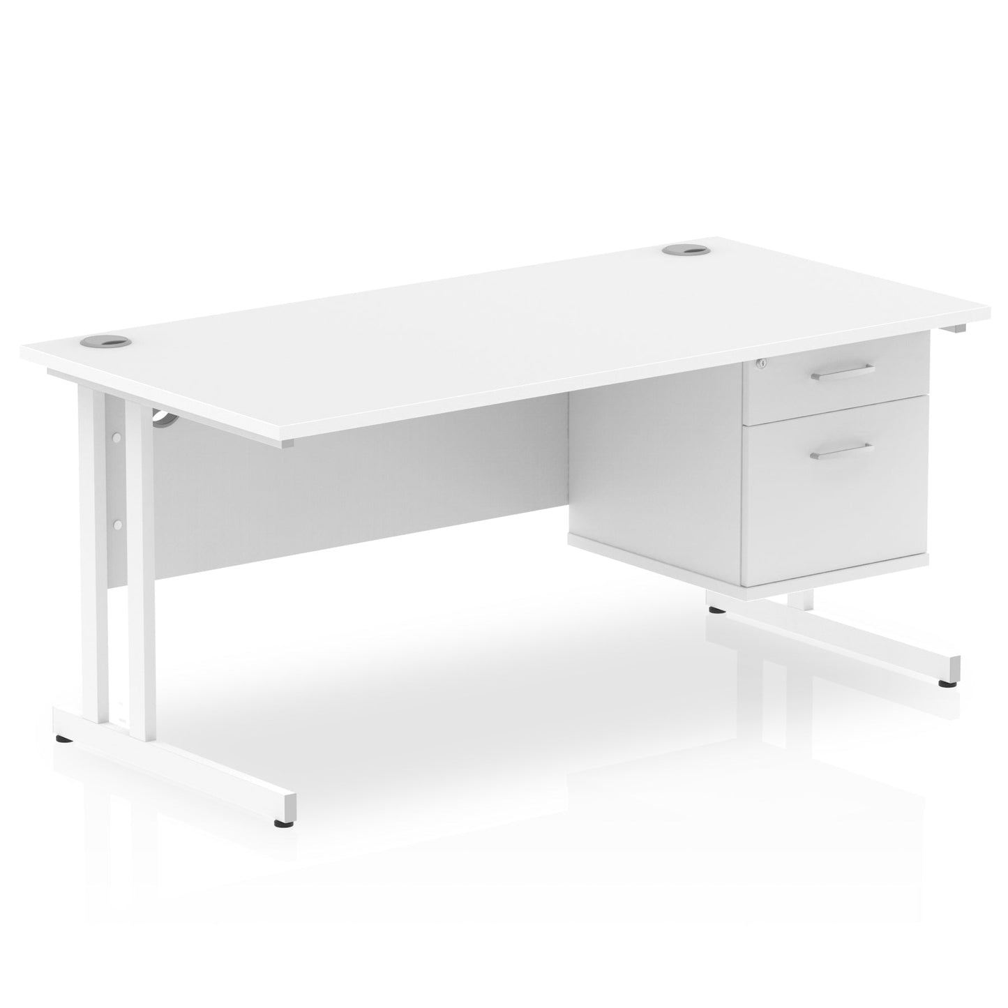 Impulse Cantilever Straight Desk White Frame With Fixed Pedestal