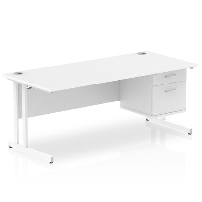 Impulse Cantilever Straight Desk White Frame With Fixed Pedestal