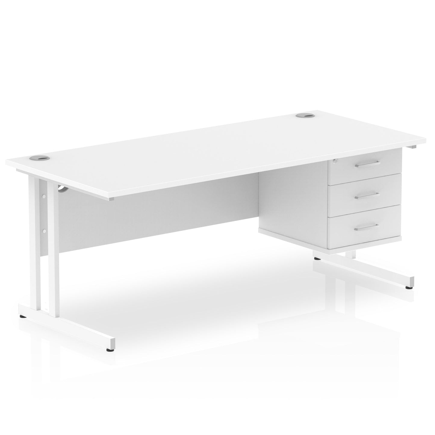 Impulse Cantilever Straight Desk White Frame With Fixed Pedestal