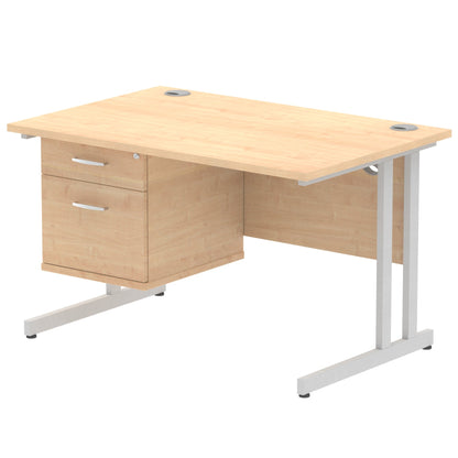 Impulse Cantilever Straight Desk Silver Frame With Fixed Pedestal