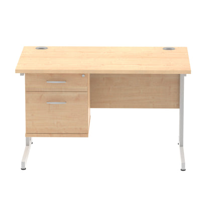 Impulse Cantilever Straight Desk Silver Frame With Fixed Pedestal