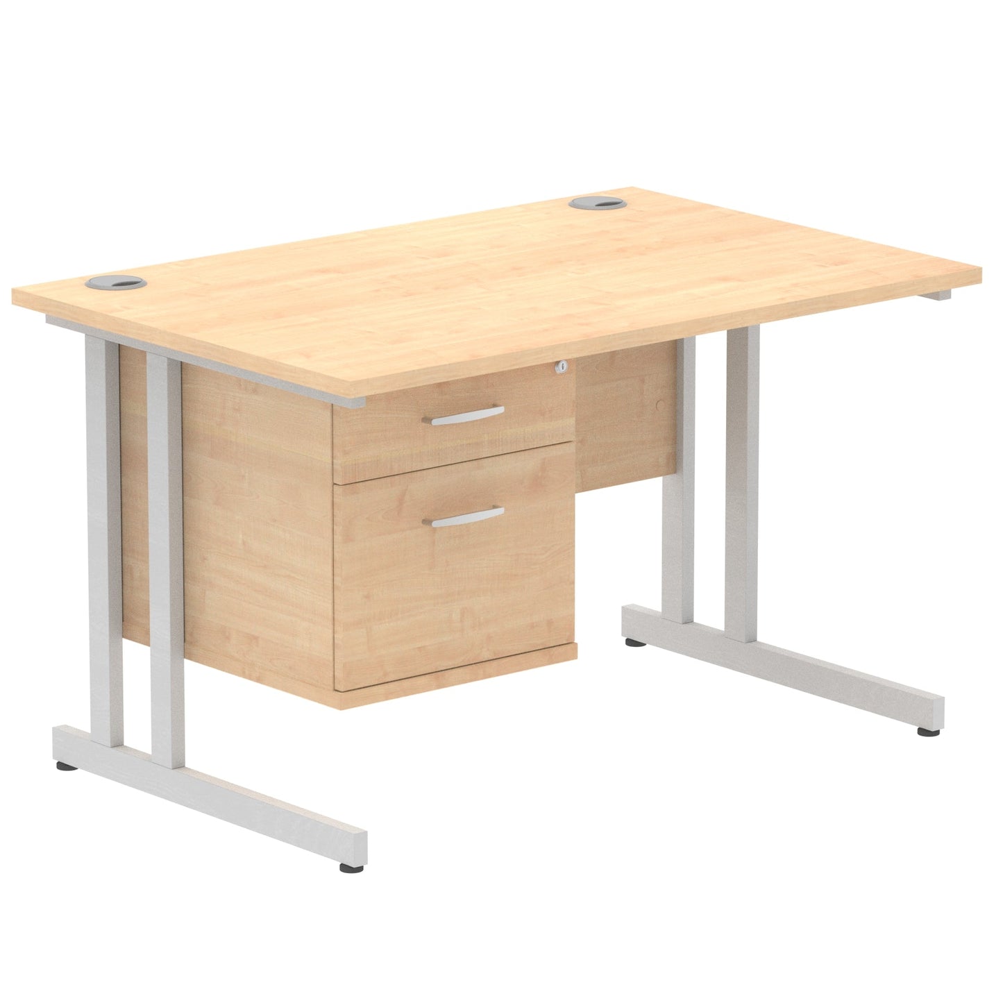 Impulse Cantilever Straight Desk Silver Frame With Fixed Pedestal