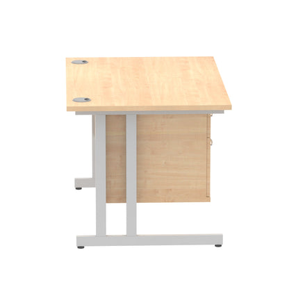 Impulse Cantilever Straight Desk Silver Frame With Fixed Pedestal