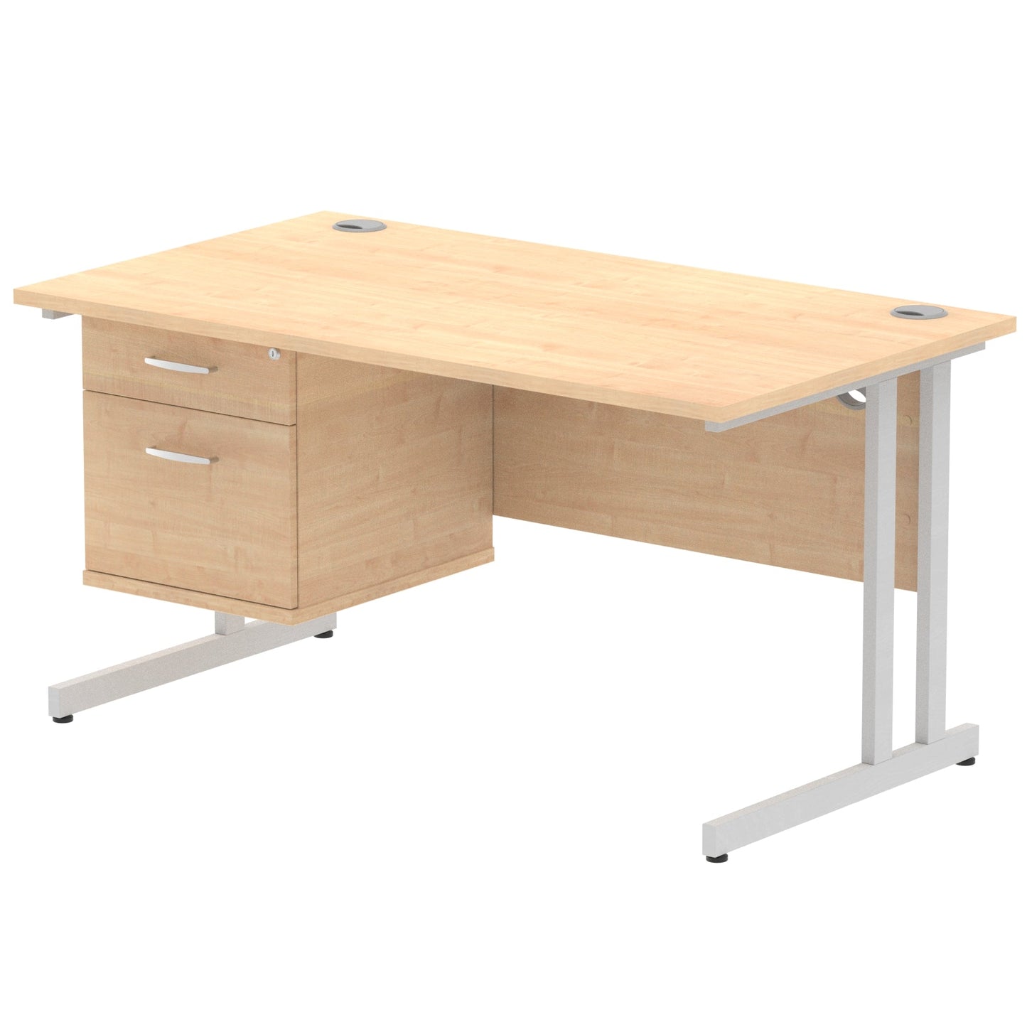 Impulse Cantilever Straight Desk Silver Frame With Fixed Pedestal