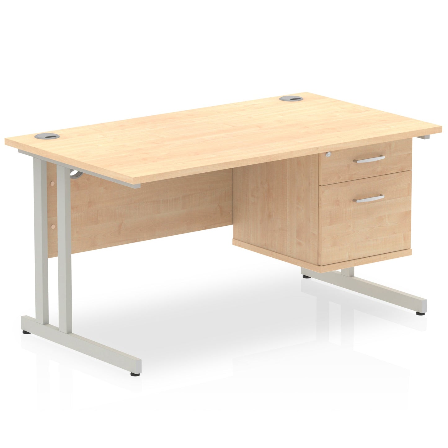 Impulse Cantilever Straight Desk Silver Frame With Fixed Pedestal