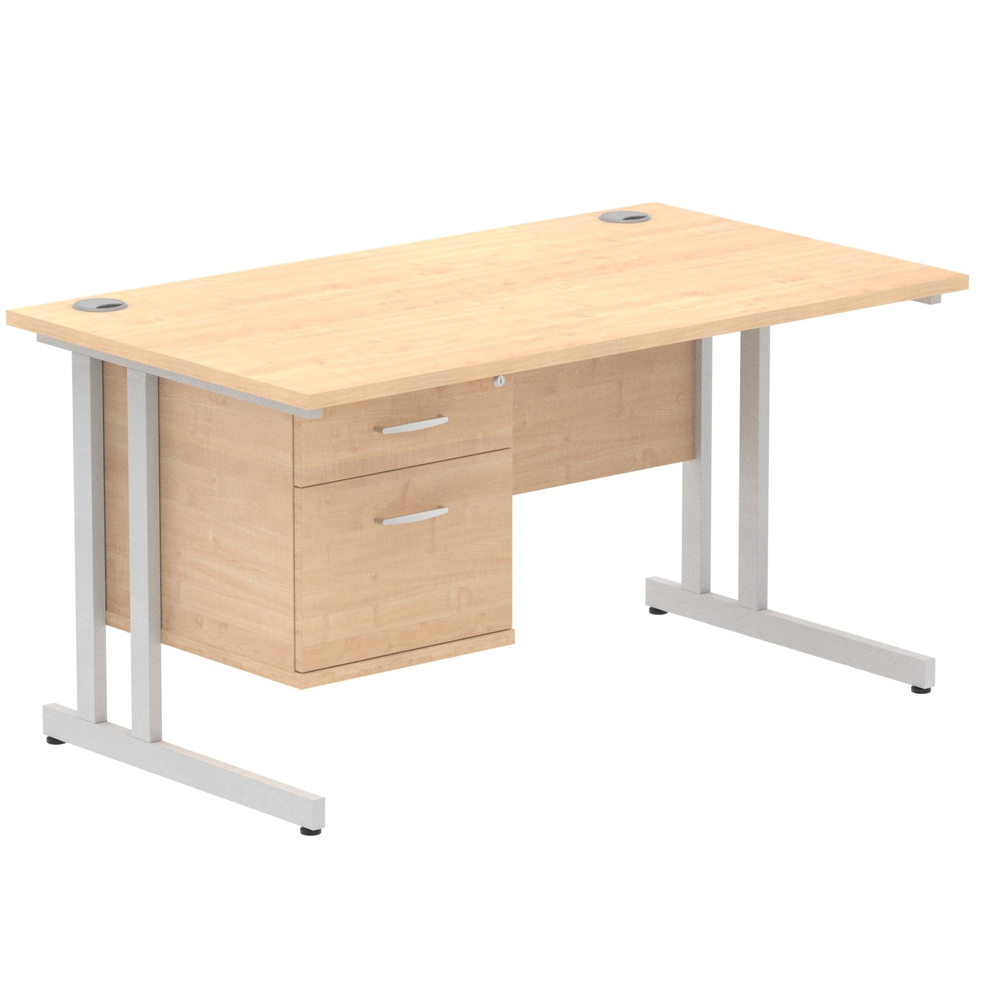 Impulse Cantilever Straight Desk Silver Frame With Fixed Pedestal