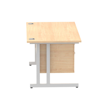 Impulse Cantilever Straight Desk Silver Frame With Fixed Pedestal