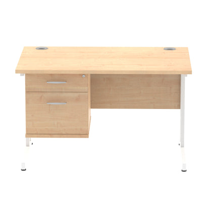 Impulse Cantilever Straight Desk White Frame With Fixed Pedestal