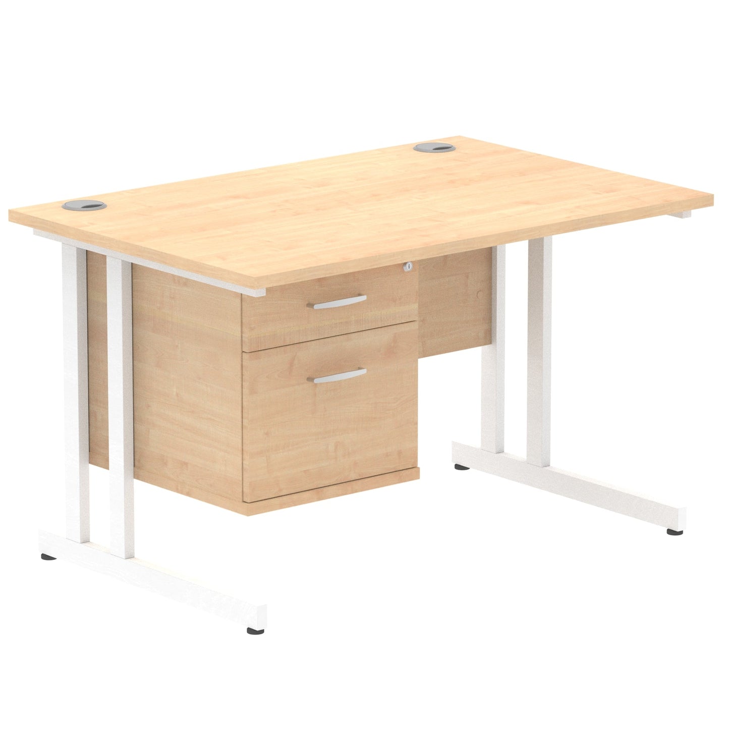 Impulse Cantilever Straight Desk White Frame With Fixed Pedestal