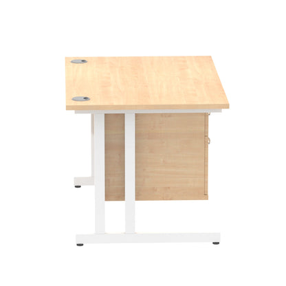 Impulse Cantilever Straight Desk White Frame With Fixed Pedestal