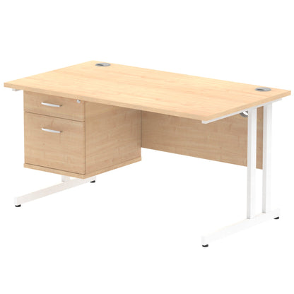 Impulse Cantilever Straight Desk White Frame With Fixed Pedestal