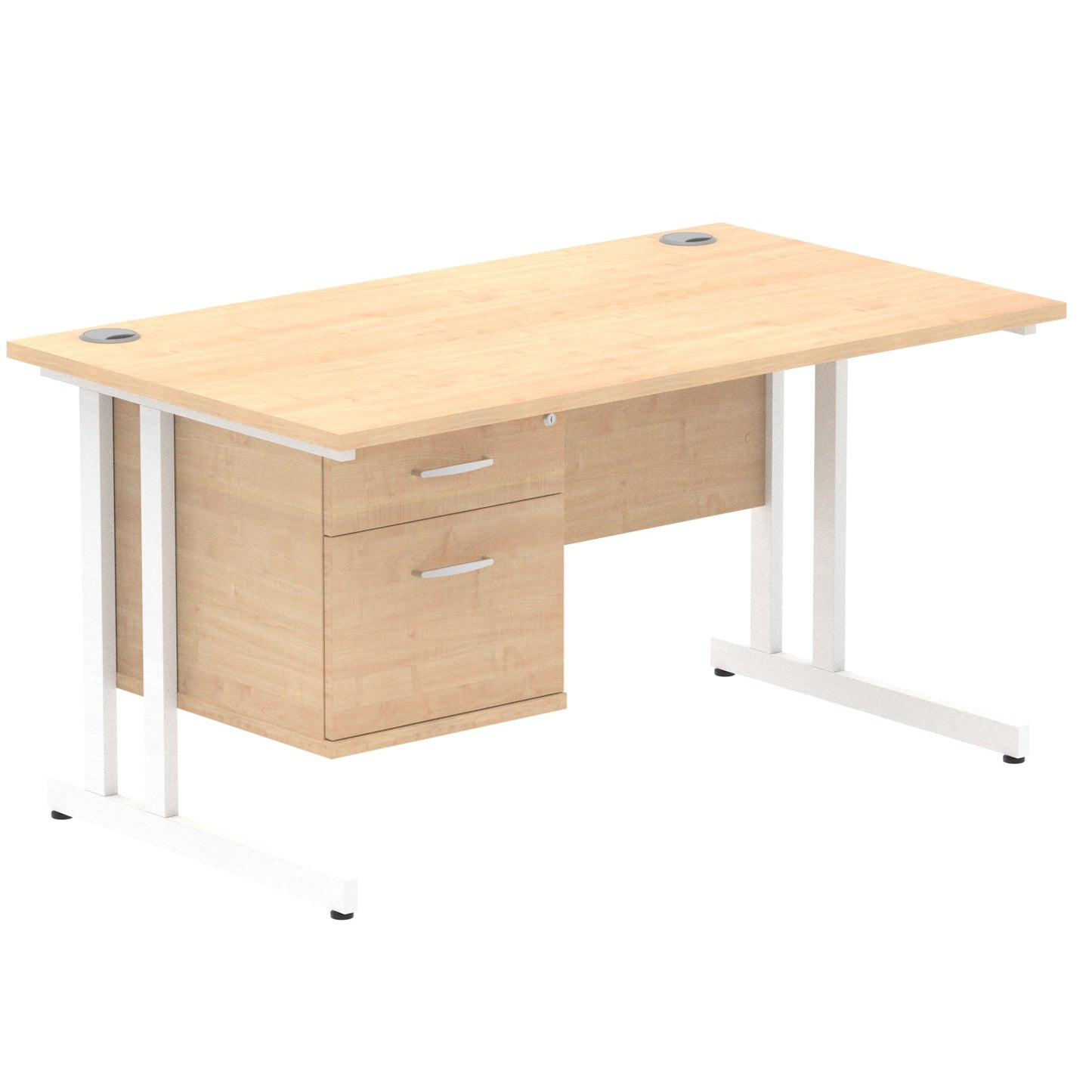 Impulse Cantilever Straight Desk White Frame With Fixed Pedestal