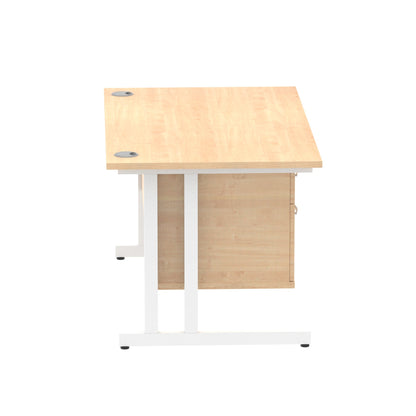 Impulse Cantilever Straight Desk White Frame With Fixed Pedestal