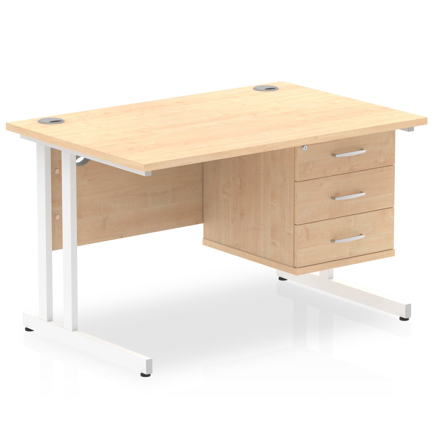 Impulse Cantilever Straight Desk White Frame With Fixed Pedestal