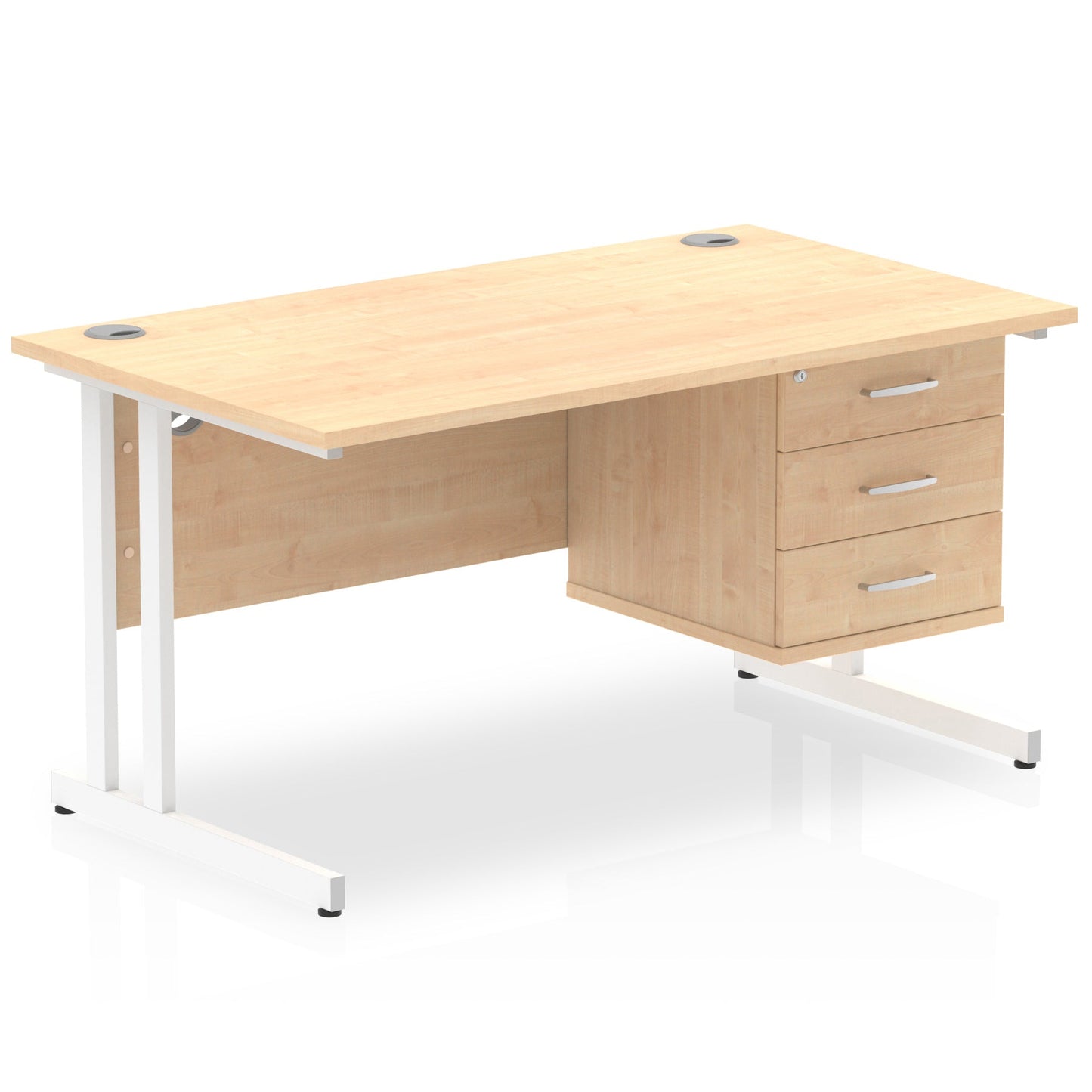 Impulse Cantilever Straight Desk White Frame With Fixed Pedestal