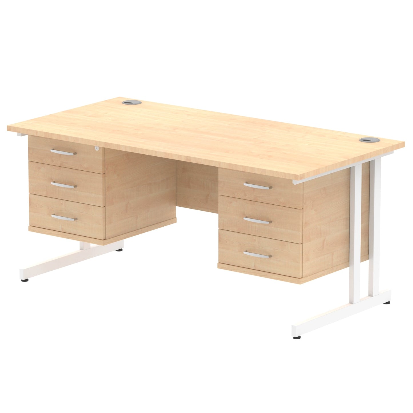 Impulse Cantilever Straight Desk White Frame With Fixed Pedestal