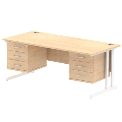 Impulse Cantilever Straight Desk White Frame With Fixed Pedestal