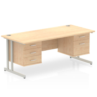 Impulse Cantilever Straight Desk Silver Frame With Fixed Pedestal