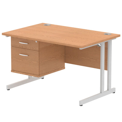 Impulse Cantilever Straight Desk Silver Frame With Fixed Pedestal